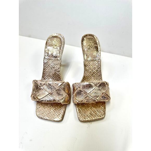 Vince Camuto Brelanie Braided Strap Sandal In Metallic Golden Natural Sz 8.5 - Picture 3 of 10